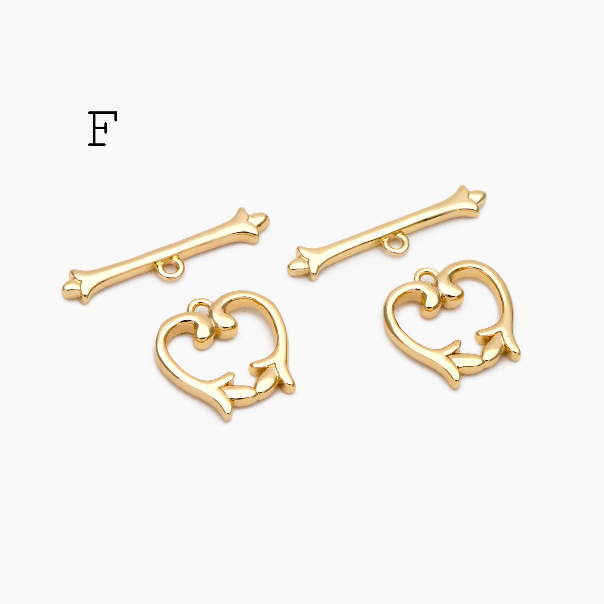 10 sets Gold Toggle Clasp, Real Gold plated Brass, Easy Close Clasp (GB-2563)